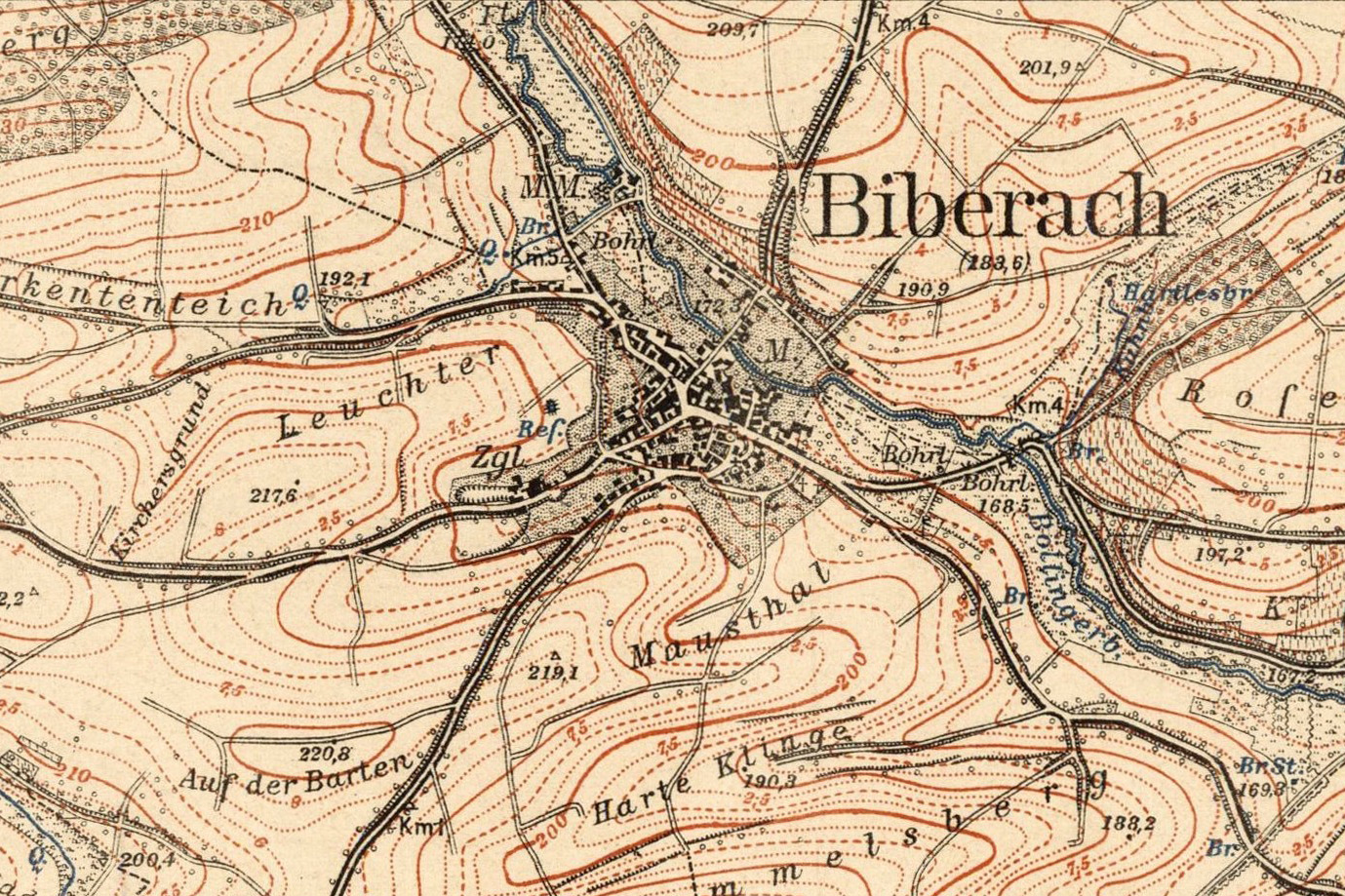 Historische Karte Biberach 1899